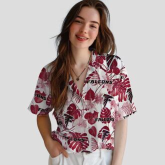 Atlanta Falcons Tropical Plants Hawaiian Shirt, Red & White Vacation Beachwear