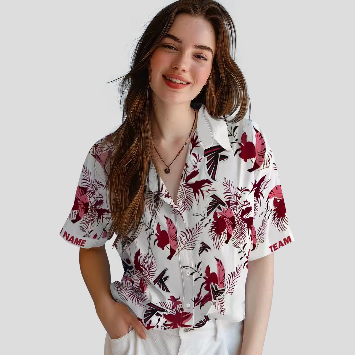 Custom Atlanta Falcons Aloha Shirt in Red & White with Tropical Floral Design