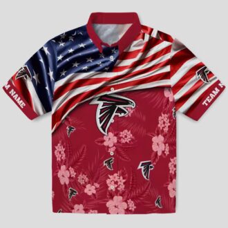 Custom Atlanta Falcons Hibiscus Red Hawaiian Shirt with US Flag for Summer Beach