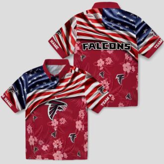 Custom Atlanta Falcons Hibiscus Red Hawaiian Shirt with US Flag for Summer Beach