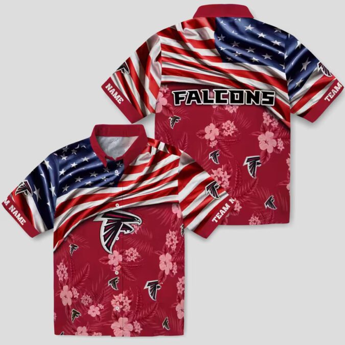 Custom Atlanta Falcons Hibiscus Red Hawaiian Shirt with US Flag for Summer Beach