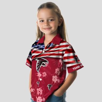Custom Atlanta Falcons Hibiscus Red Hawaiian Shirt with US Flag for Summer Beach