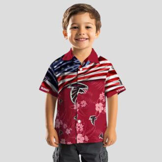 Custom Atlanta Falcons Hibiscus Red Hawaiian Shirt with US Flag for Summer Beach