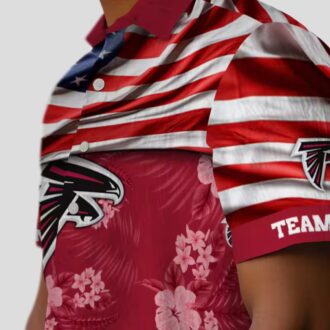 Custom Atlanta Falcons Hibiscus Red Hawaiian Shirt with US Flag for Summer Beach