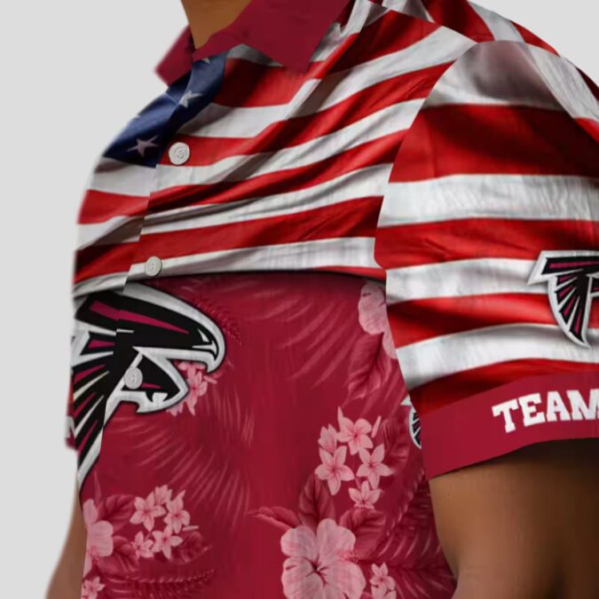 Custom Atlanta Falcons Hibiscus Red Hawaiian Shirt with US Flag for Summer Beach