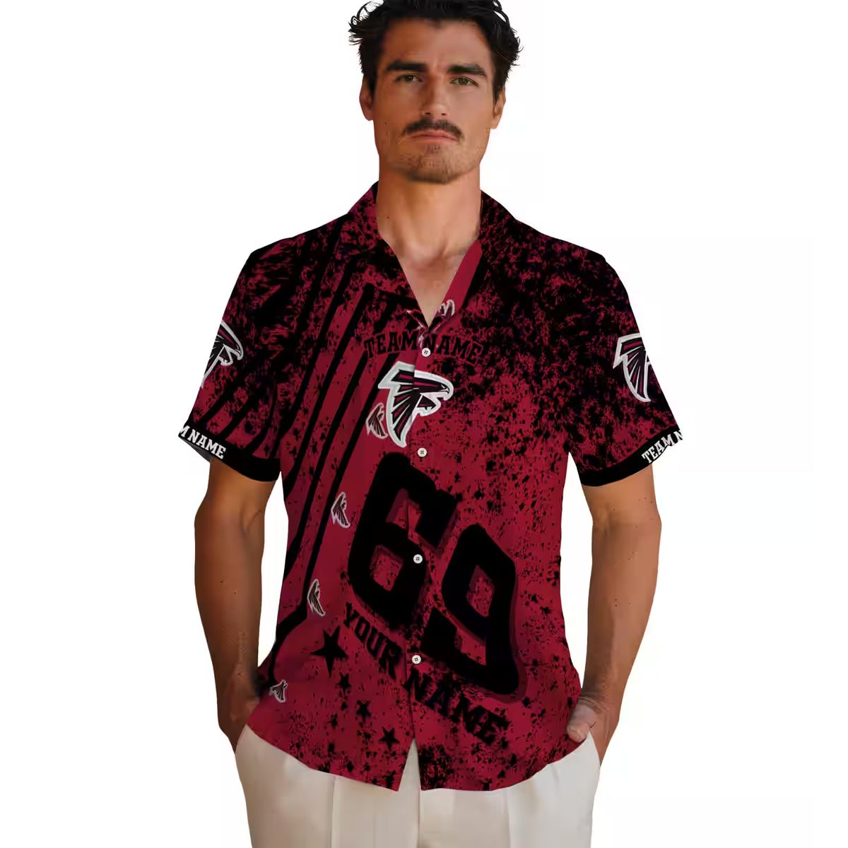 Custom Atlanta Falcons Red Star Stripes Hawaiian Shirt for NFL Fans