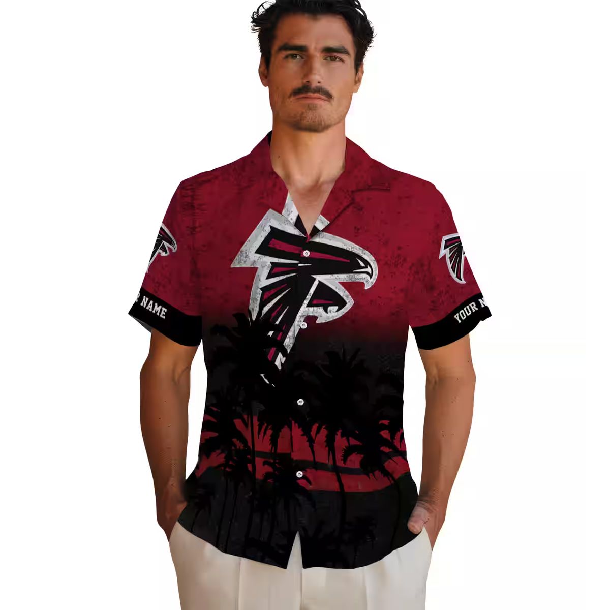 Custom Atlanta Falcons Sunset Pattern Hawaiian Shirt, Red & Black Tropical Shirt