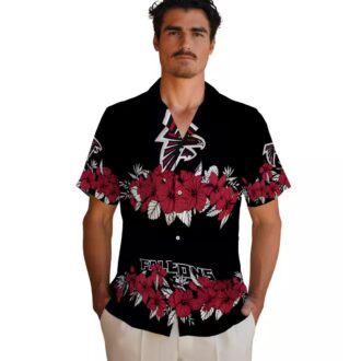 Hibiscus Stripe Atlanta Falcons Red Black Hawaiian Shirt for Summer Vacation