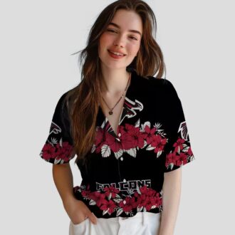 Hibiscus Stripe Atlanta Falcons Red Black Hawaiian Shirt for Summer Vacation