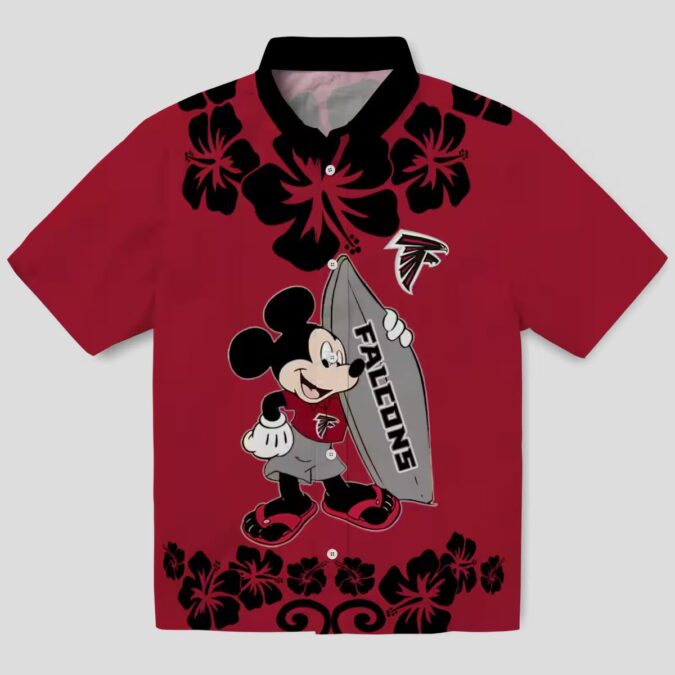 Mickey Mouse Atlanta Falcons Red Hawaiian Shirt, Surfing Aloha Shirt for NFL Fans