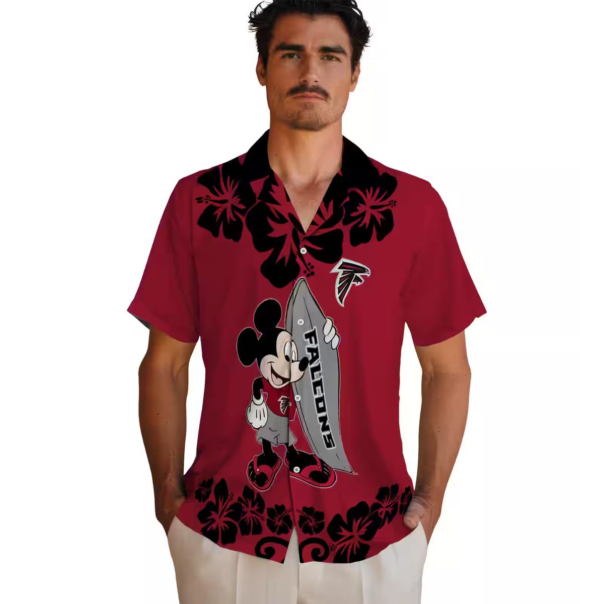 Mickey Mouse Atlanta Falcons Red Hawaiian Shirt, Surfing Aloha Shirt for NFL Fans