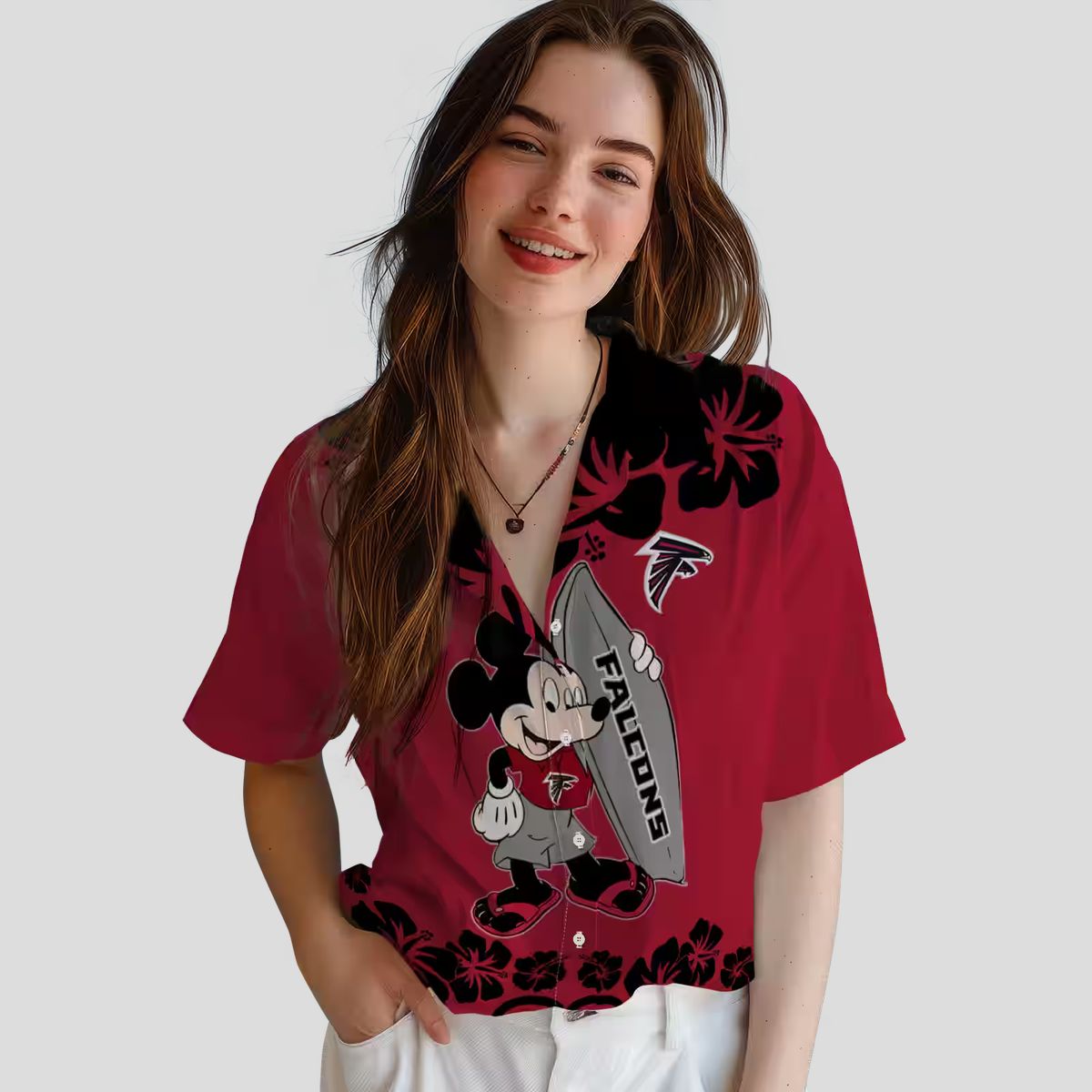 Mickey Mouse Atlanta Falcons Red Hawaiian Shirt, Surfing Aloha Shirt for NFL Fans