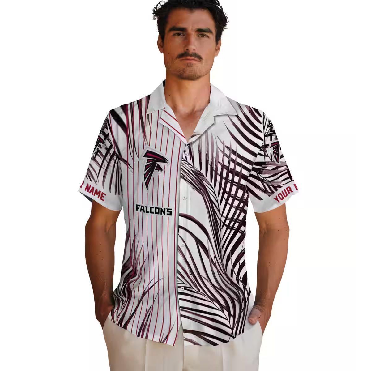 NFL Atlanta Falcons Aloha Shirt - Tropical Palm Stripes Design in Red and Black