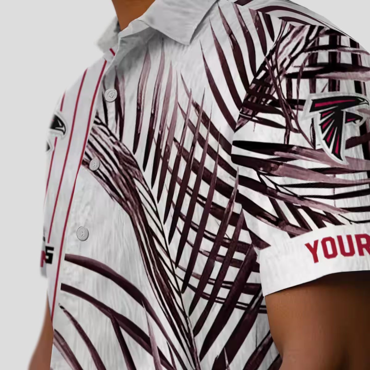 NFL Atlanta Falcons Aloha Shirt - Tropical Palm Stripes Design in Red and Black