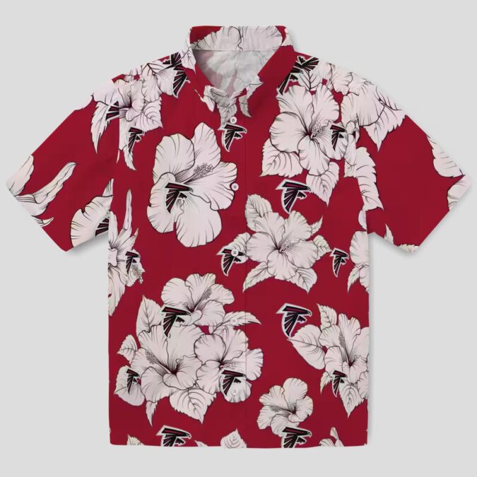 NFL Atlanta Falcons Hawaiian Shirt with Hibiscus Blooms - Red and White