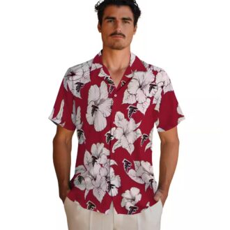 NFL Atlanta Falcons Hawaiian Shirt with Hibiscus Blooms - Red and White