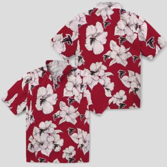 NFL Atlanta Falcons Hawaiian Shirt with Hibiscus Blooms - Red and White