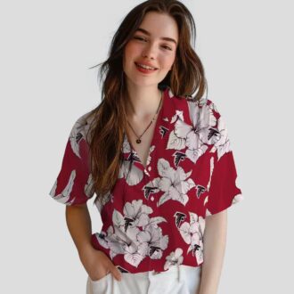 NFL Atlanta Falcons Hawaiian Shirt with Hibiscus Blooms - Red and White