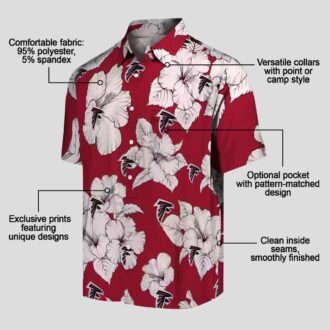 NFL Atlanta Falcons Hawaiian Shirt with Hibiscus Blooms - Red and White