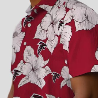 NFL Atlanta Falcons Hawaiian Shirt with Hibiscus Blooms - Red and White