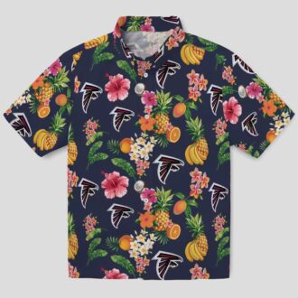 NFL Atlanta Falcons Navy Blue Hawaiian Shirt with Hibiscus and Fruit Design