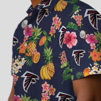 NFL Atlanta Falcons Navy Blue Hawaiian Shirt with Hibiscus and Fruit Design