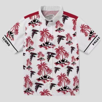 NFL Atlanta Falcons Palm Island Print Hawaiian Shirt - Red & White Summer Vacation Wear