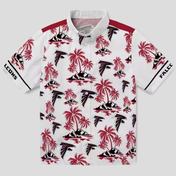 NFL Atlanta Falcons Palm Island Print Hawaiian Shirt - Red & White Summer Vacation Wear
