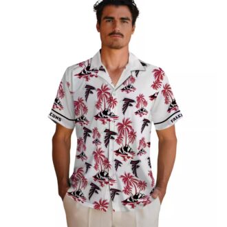 NFL Atlanta Falcons Palm Island Print Hawaiian Shirt - Red & White Summer Vacation Wear