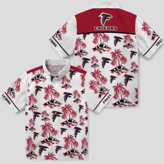 NFL Atlanta Falcons Palm Island Print Hawaiian Shirt - Red & White Summer Vacation Wear