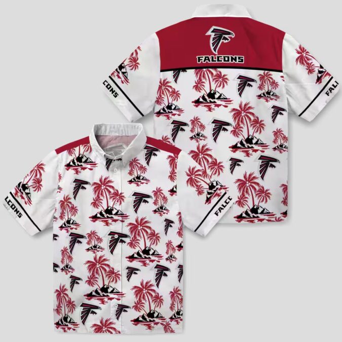 NFL Atlanta Falcons Palm Island Print Hawaiian Shirt - Red & White Summer Vacation Wear