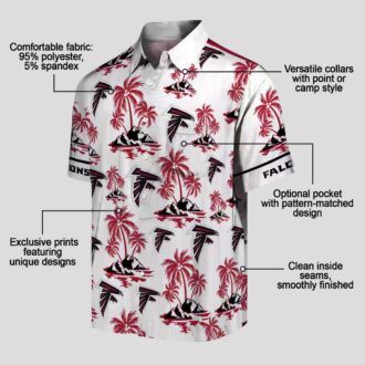 NFL Atlanta Falcons Palm Island Print Hawaiian Shirt - Red & White Summer Vacation Wear