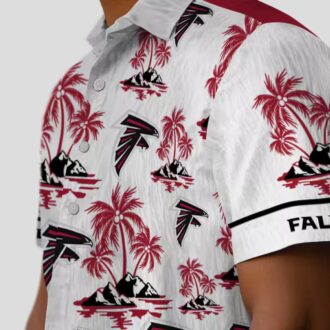 NFL Atlanta Falcons Palm Island Print Hawaiian Shirt - Red & White Summer Vacation Wear