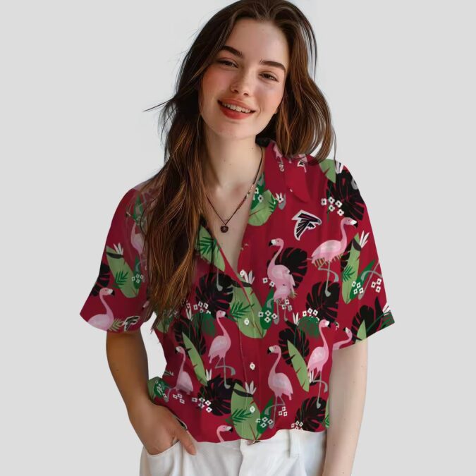 NFL Atlanta Falcons Red Hawaiian Shirt with Flamingo Leaf Motif