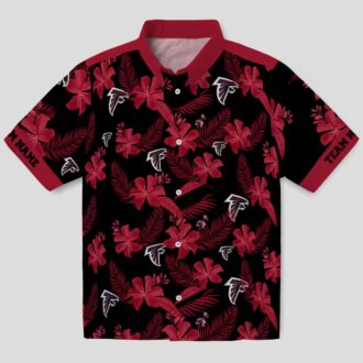 Personalized Atlanta Falcons Black Hawaiian Shirt with Botanical Print, NFL Aloha Shirt