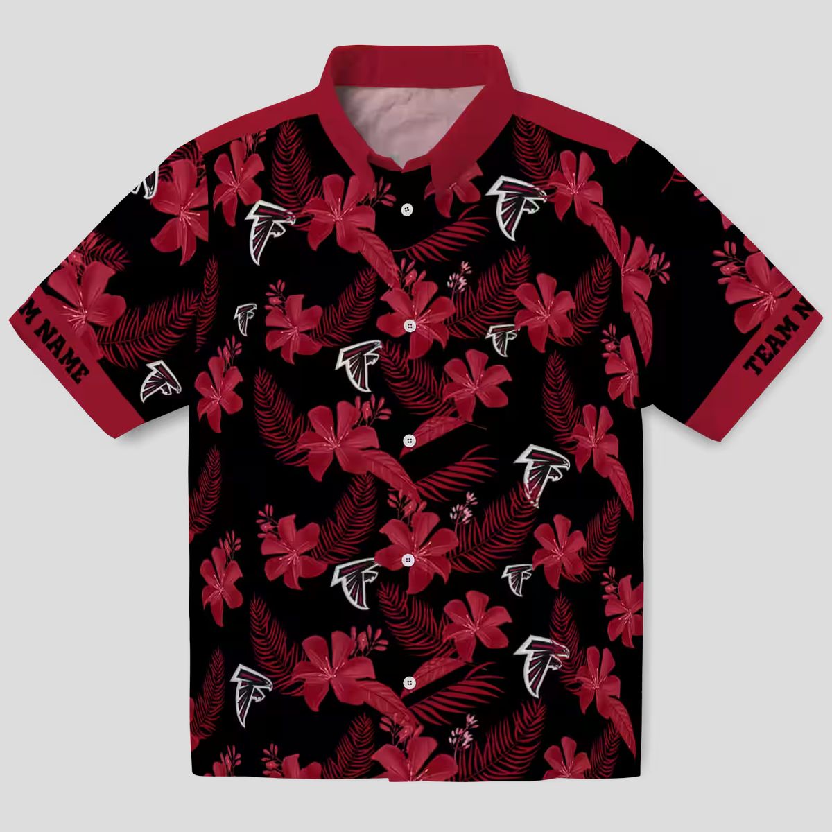 Personalized Atlanta Falcons Black Hawaiian Shirt with Botanical Print, NFL Aloha Shirt
