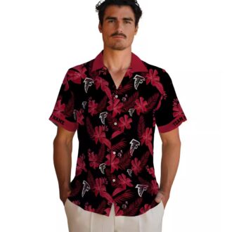 Personalized Atlanta Falcons Black Hawaiian Shirt with Botanical Print, NFL Aloha Shirt