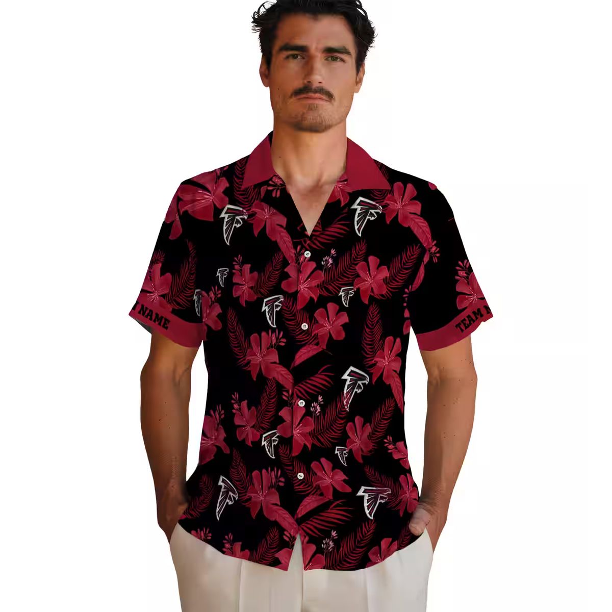 Personalized Atlanta Falcons Black Hawaiian Shirt with Botanical Print, NFL Aloha Shirt