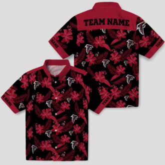 Personalized Atlanta Falcons Black Hawaiian Shirt with Botanical Print, NFL Aloha Shirt