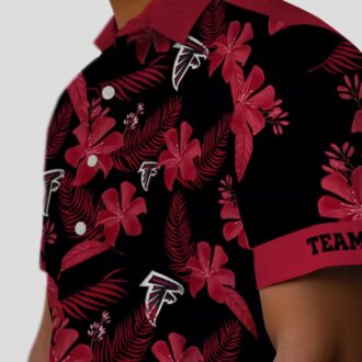 Personalized Atlanta Falcons Black Hawaiian Shirt with Botanical Print, NFL Aloha Shirt