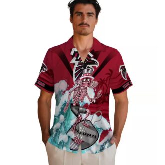 Personalized Atlanta Falcons Surfing Skeleton Hawaiian Shirt, Red and Blue NFL Apparel