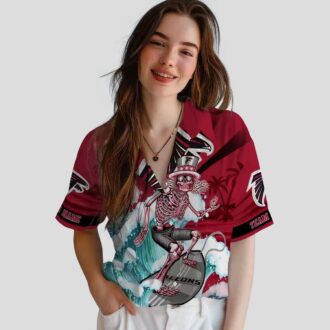Personalized Atlanta Falcons Surfing Skeleton Hawaiian Shirt, Red and Blue NFL Apparel