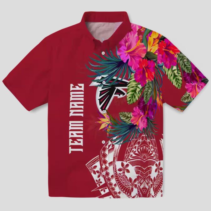 Red Atlanta Falcons Hawaiian Shirt with Floral Polynesian Print