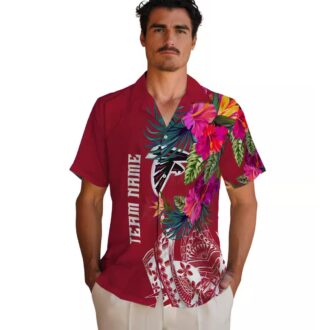 Red Atlanta Falcons Hawaiian Shirt with Floral Polynesian Print