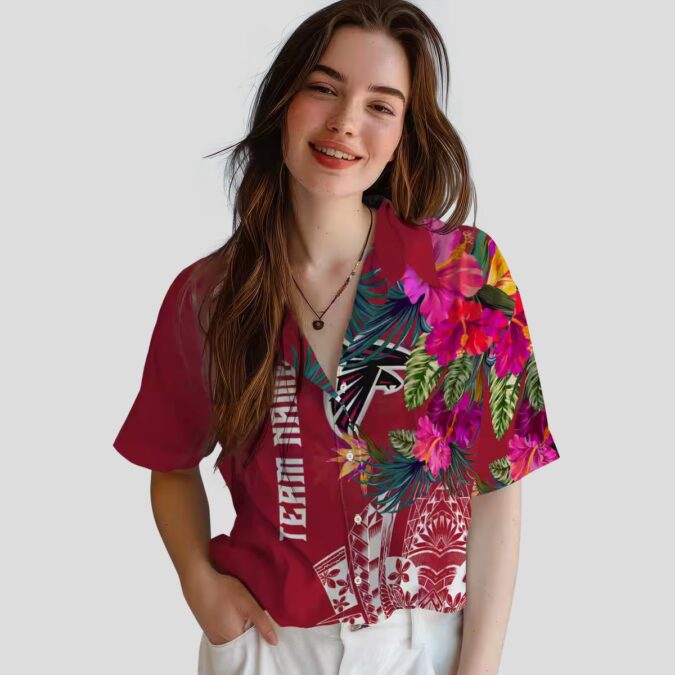 Red Atlanta Falcons Hawaiian Shirt with Floral Polynesian Print