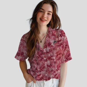Red Atlanta Falcons Hawaiian Shirt with Tropical Leafy Design for Football Fans