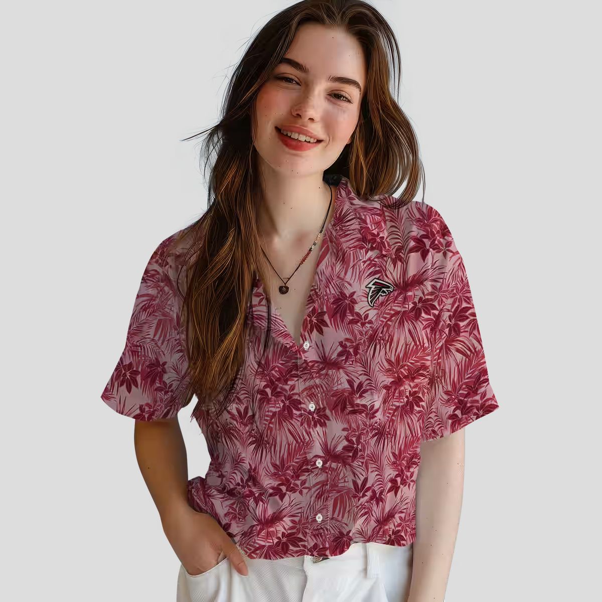 Red Atlanta Falcons Hawaiian Shirt with Tropical Leafy Design for Football Fans