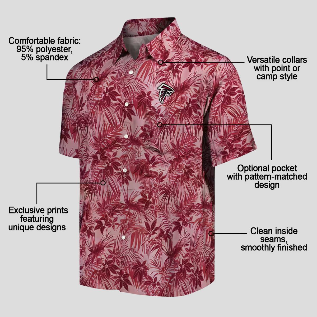 Red Atlanta Falcons Hawaiian Shirt with Tropical Leafy Design for Football Fans