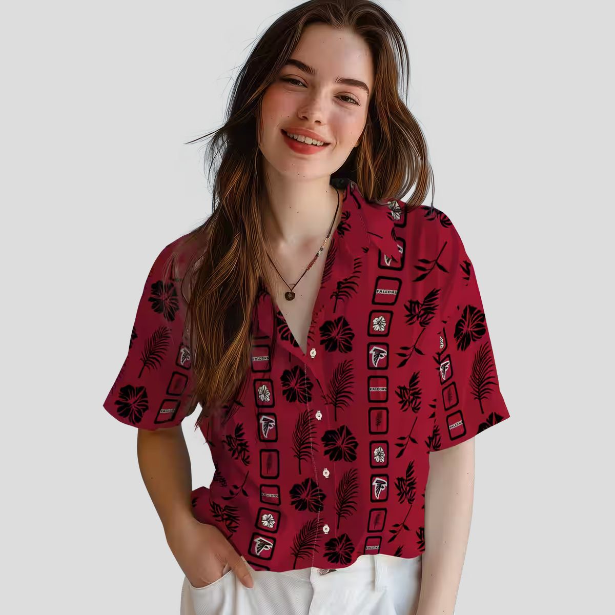 Tropical Atlanta Falcons Framed Floral Shirt, Red Hawaiian Shirt for NFL Fans