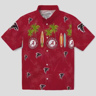 Tropical Atlanta Falcons Surfboard Hawaiian Shirt for Men - Red Palm Design
